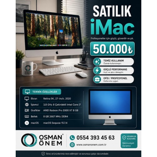 İMac 3,8 GHz 8 çekirdekli İntel Core İ7 8GB Bellek 2020 model